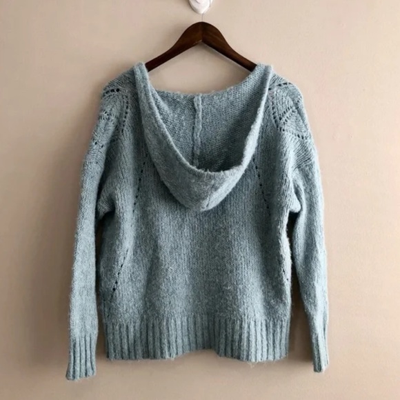 American Eagle Wool Knit Comfy Hooded Long Sleeve V Neck Hoodie Sweater Top Blue - Picture 5 of 10